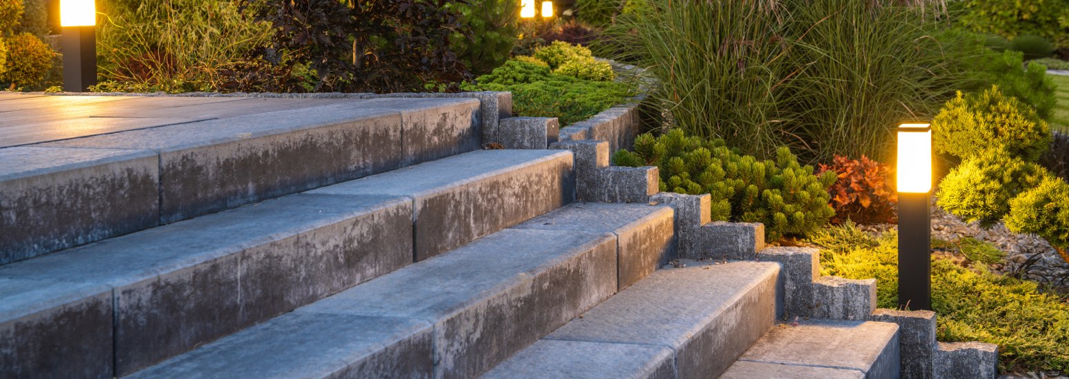 concrete stairs in beautifully landscaped