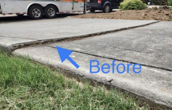 Before: Our client called on us to repair their driveway which had a slab that sank several inches below the adjacent slabs.