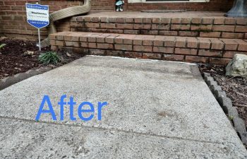 After: We used fill foam to lift the walkway slab back to its proper height, closing the gap and returning the step back to code.