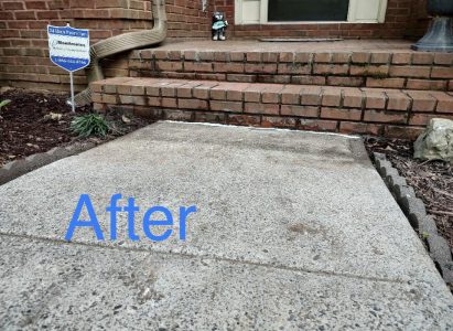 After: We used fill foam to lift the walkway slab back to its proper height, closing the gap and returning the step back to code.