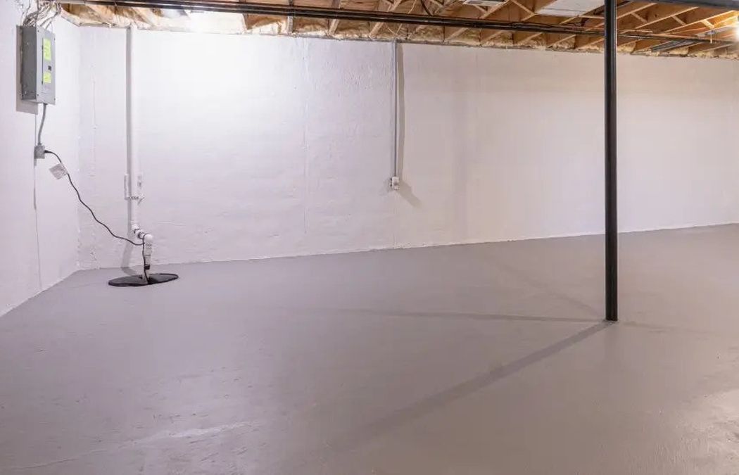 Concrete basement floor after levelling and repair