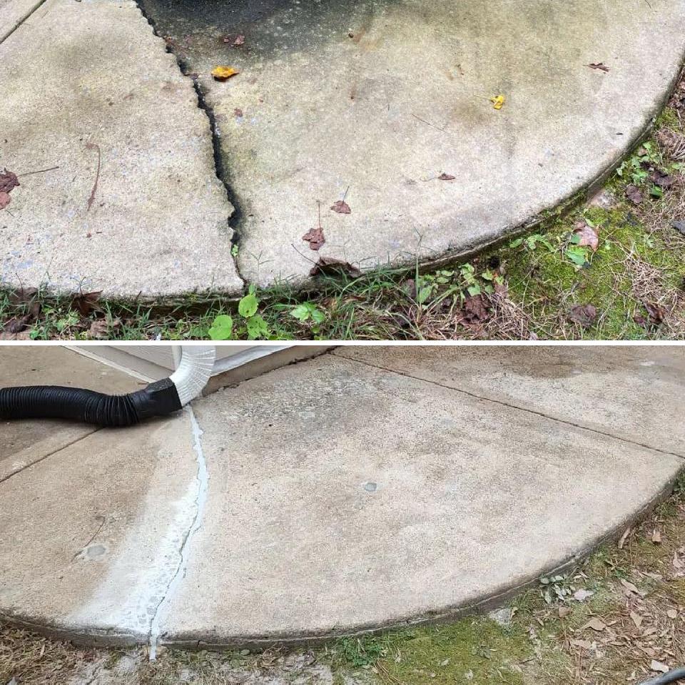 Before and after concrete leveling with polyurethane foam injection